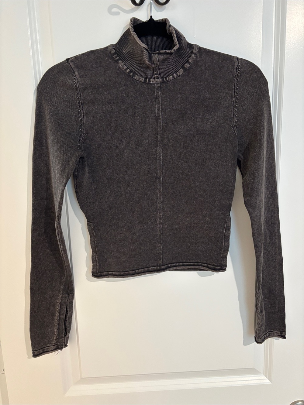Zara Washed Charcoal Mock Neck Long Sleeve Top
